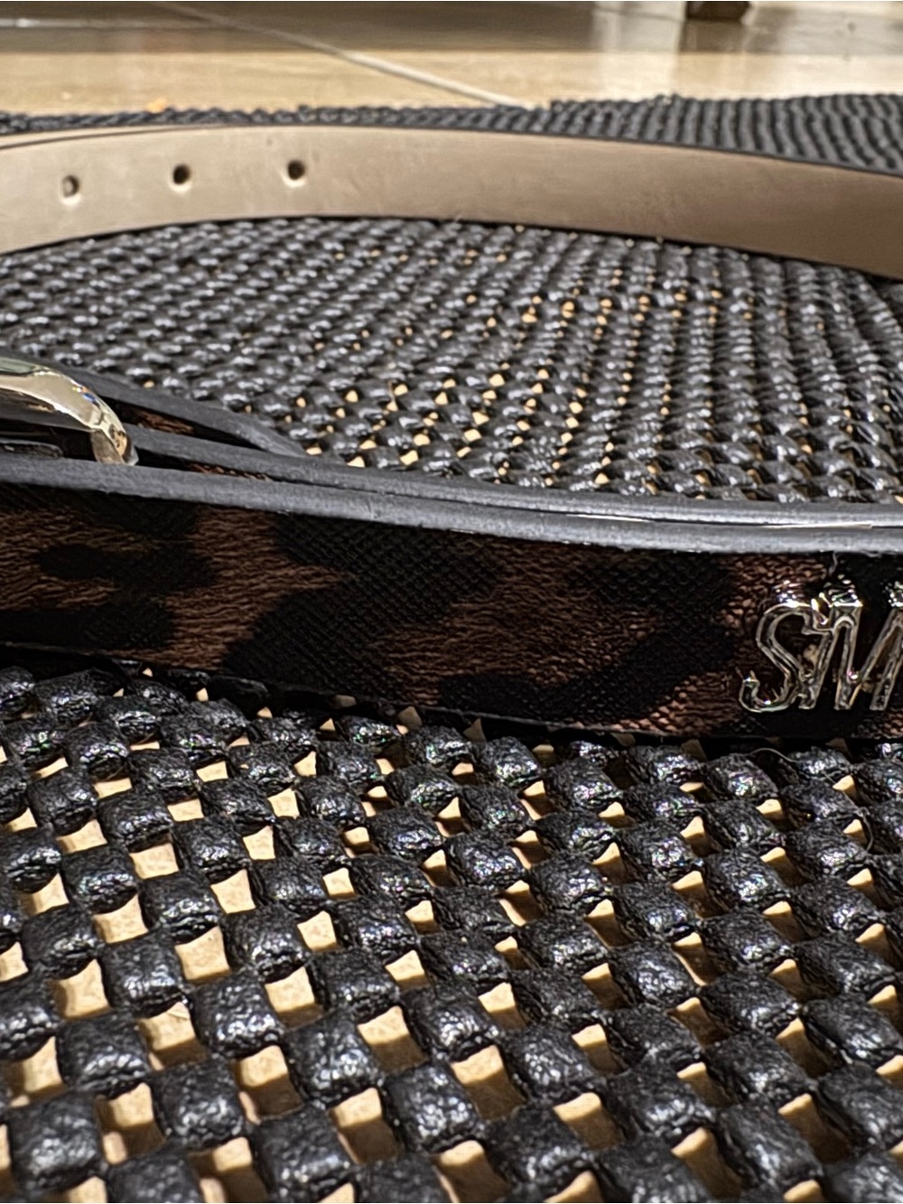 Steve Madden Black and Brown Leopard Print Belt